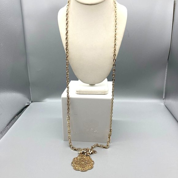 Vintage Unique Eloxal Chain Necklace with Gold Tone Medallion Pendant, Funky - Picture 2 of 4